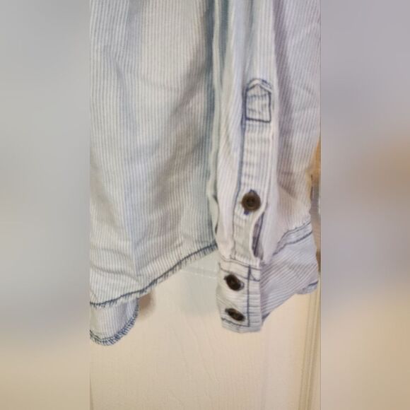 Mossimo Sypply Co Boyfriend Fit L Striped BlueWhite Lslv 100%Lyocell Women Shirt - Picture 4 of 8
